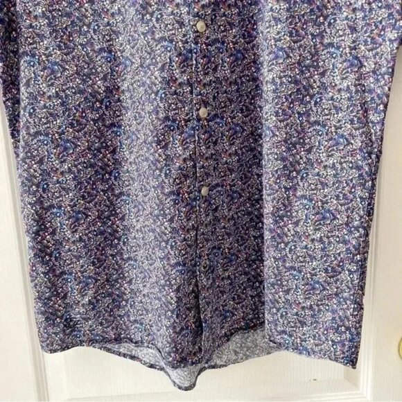 English Laundry Button Up Shirt Short Sleeve Stretch Fitted Casual Blue Medium - Picture 7 of 16